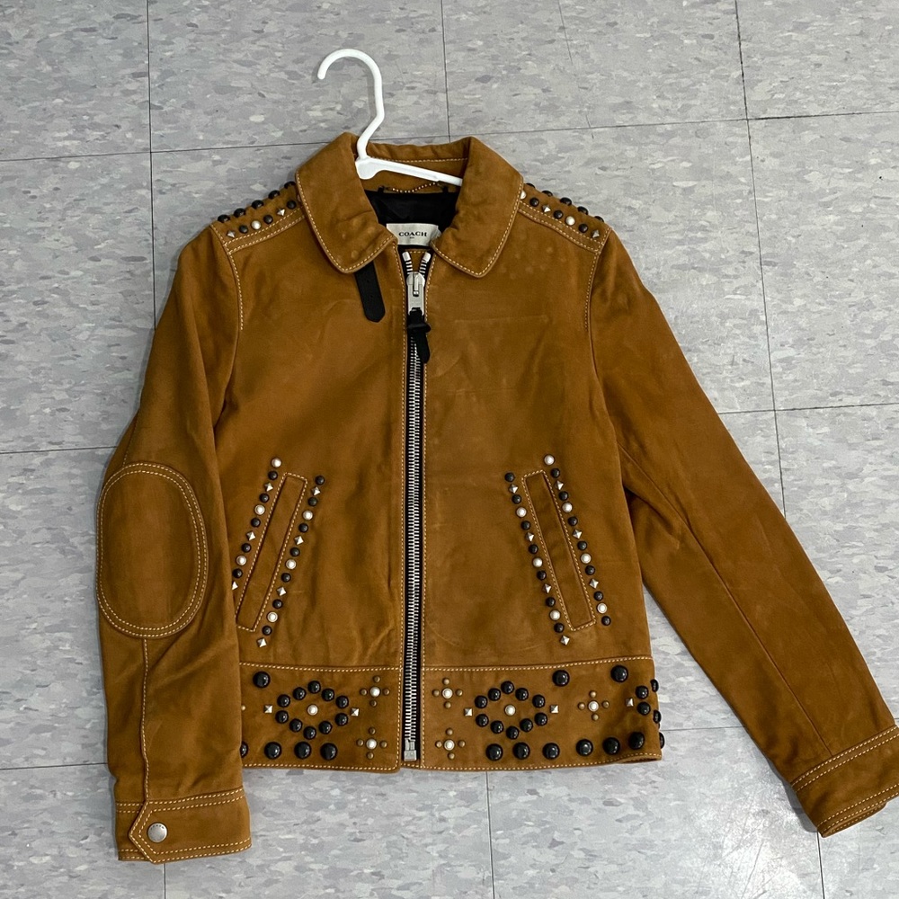 coach brown suede stud jacket